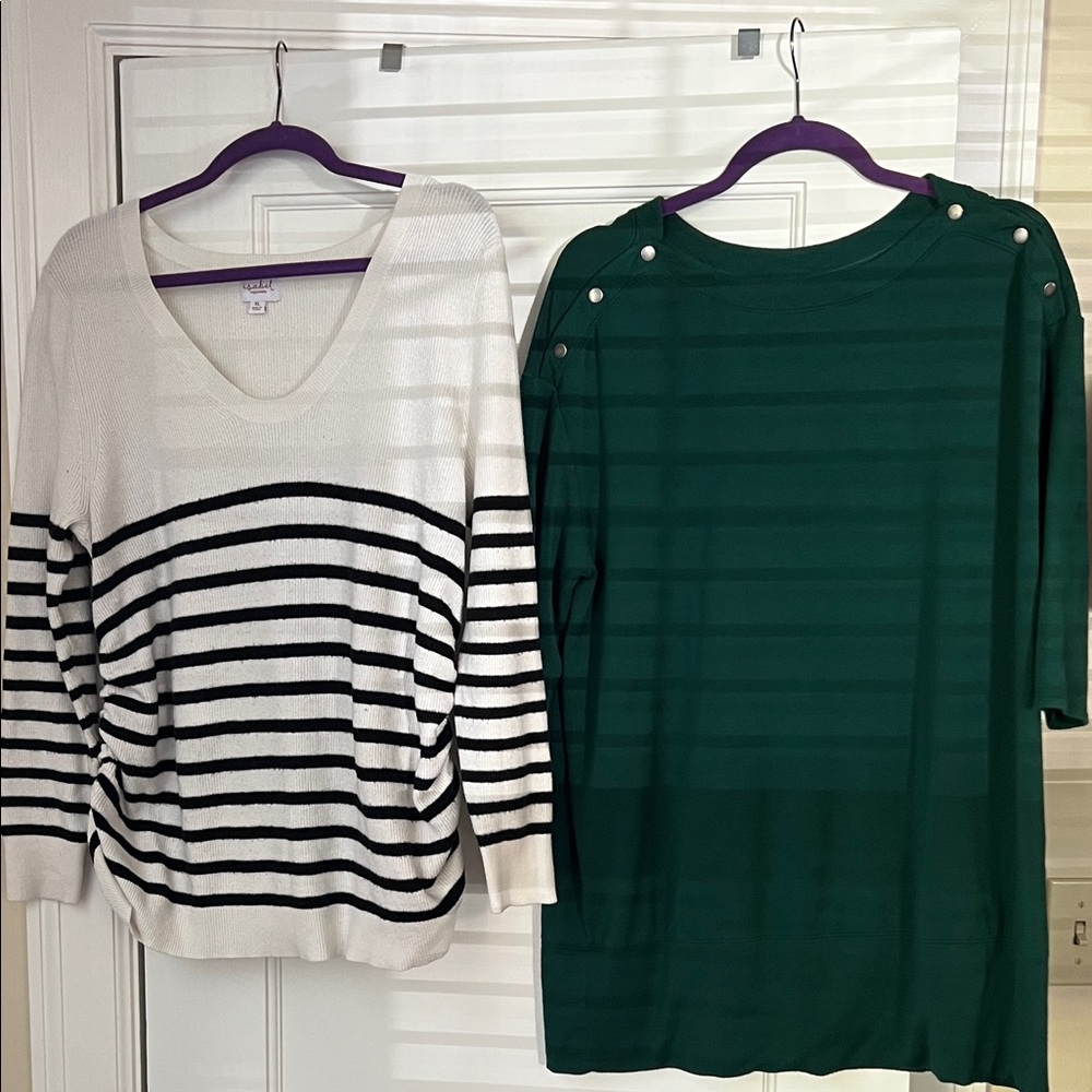 Isabel Maternity Sweaters, black and white and hunter green.